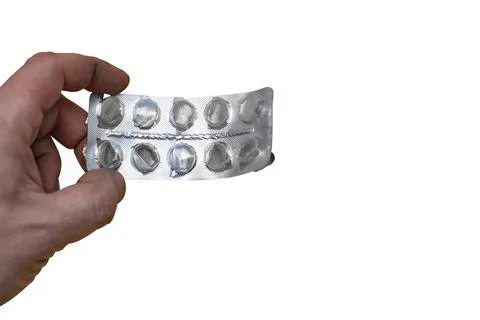 An empty, used package of medicines without tablet, pills Stock Photos