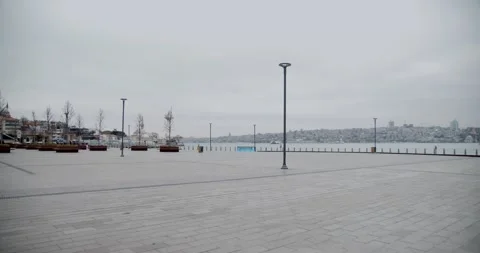 Empty Üsküdar Pier Square due to Covid-19 Pandemic Curfew İstanbul Stock Footage 153285979