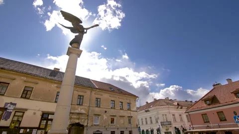 Empty Uzupis district with its symbol Statue of The Angel in Vilnius 스톡 동영상 156183315