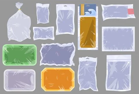 Empty vacuum plastic package isolated vector set Illustrazione stock
