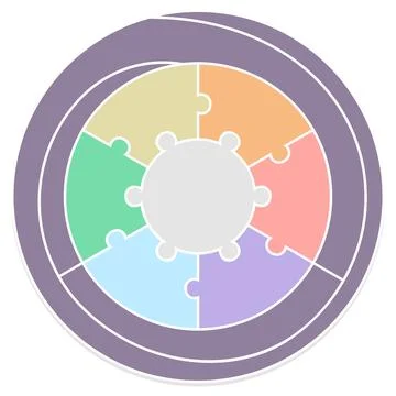 Empty vector infographic template with 6 puzzle pieces in a circular arrangem 스톡 일러스트