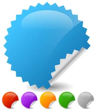 Empty vector stickers with peeling effect. 6 colors: Blue, green, orange, pur Stock Illustration