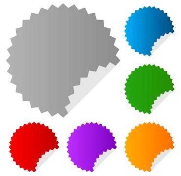 Empty vector stickers with peeling effect. 6 colors: Blue, green, orange, pur Stock Illustration