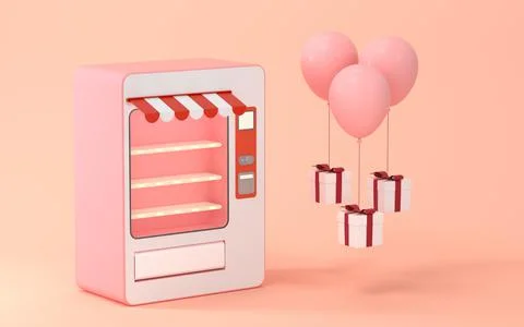 Empty vending machine and balloons ,3d rendering. Stock Illustration