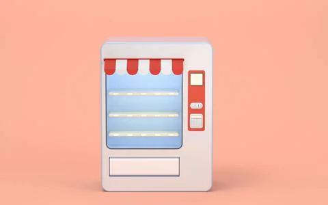 Empty vending machine with pink background, 3d rendering. Stock Illustration