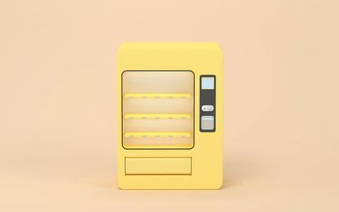 Empty vending machine with yellow background, 3d rendering. Stock Illustration