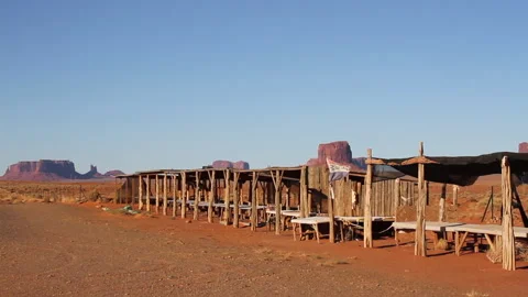 Empty vendor booths frame red-rock monoliths in Utah Stock Footage 277166002