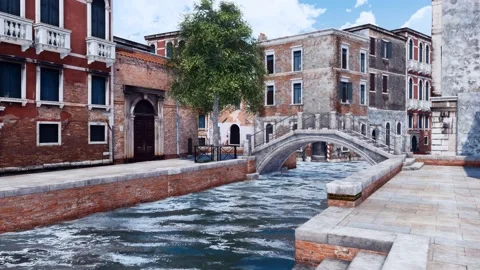 Empty Venice street with ancient bridge over canal 4K Stock Footage 108562454