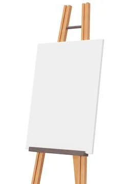 Empty vertical canvas on wooden easel, isolated on white background. Free, .. Stock Illustration
