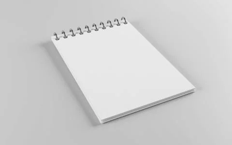 Empty vertical white paper spiral notebook 3d render illustration Stock Illustration