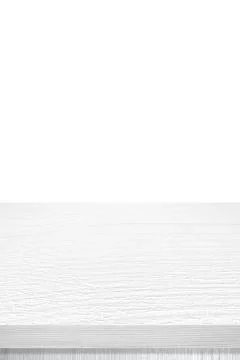 Empty vertical white wooden table top, desk isolated on white background, Woo Foto stock