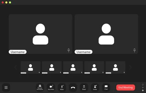 Empty video call interface with participant icons and muted audio controls .. Stock Illustration