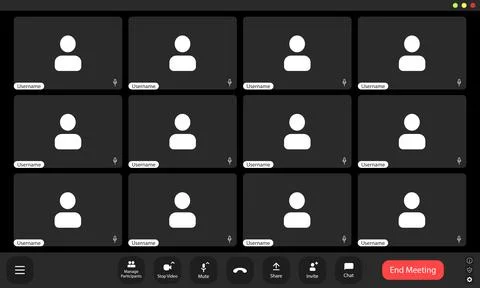 Empty video call interface with participant icons and muted audio controls .. Stock Illustration