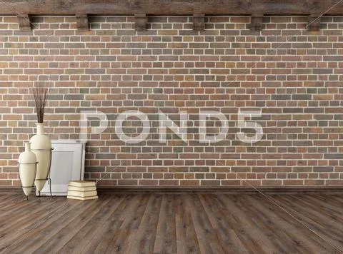 Empty vintage interior with brick wall Stock Illustration