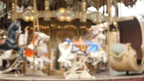 Empty vintage merry go round, soft focus. Video stock 121622667