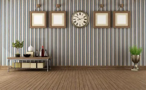 Empty vintage room with retro objects Illustrazione stock