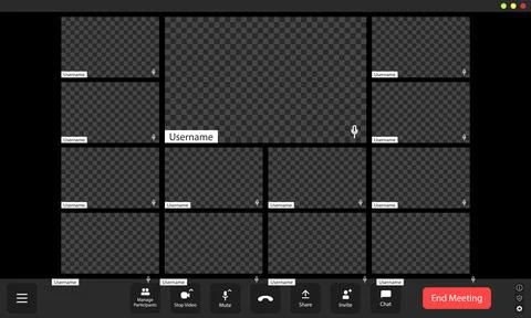 Empty virtual meeting grid with multiple user placeholders and interface el.. イラスト素材