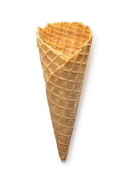 Empty waffle ice cream cone isolated on white background, vertical shot Stock Photos
