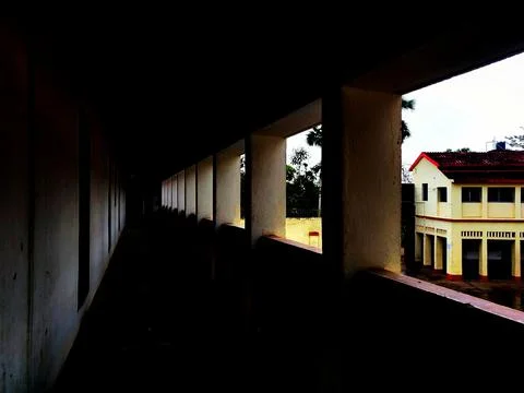 Empty Walkway in an old school corridor in an Indian village Bihar Stock Photos