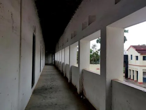 Empty Walkway in an old school corridor in an Indian village Bihar Stock Photos