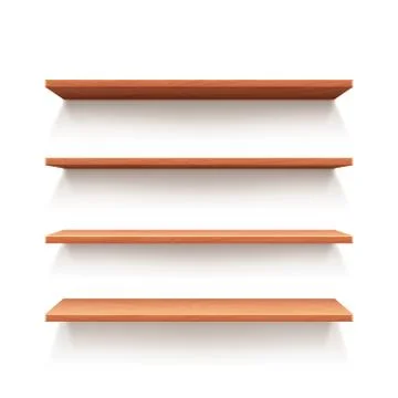 Empty wall book shelf, wood shelves vector illustration Stock Illustration