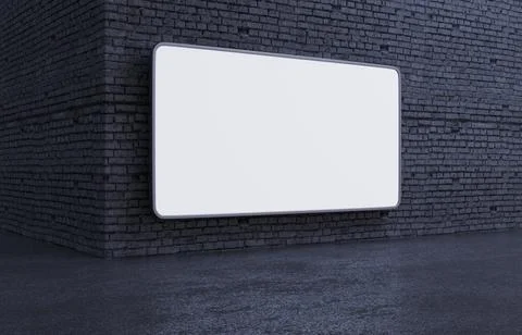 Empty wall corner luminous LED banner, screen billboard mockup, 3D render Illustrazione stock