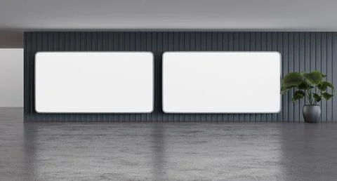 Empty wall luminous LED banner, indoor 2 screen billboard mockup, front vie.. Stock Illustration
