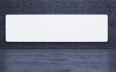 Empty wall luminous wide screen LED banner, indoor screen billboard mockup,.. Stock Illustration