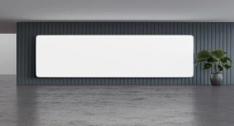 Empty wall luminous wide screen LED banner, front view, indoor screen billb.. Stock Illustration