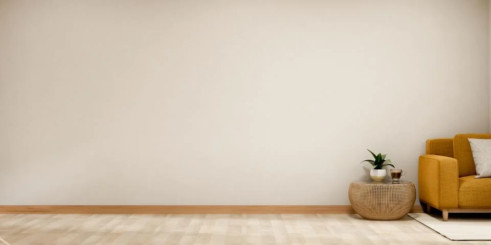 Empty wall mockup in room with yellow sofa corner 스톡 일러스트