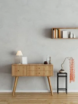 Empty wall in modern interior background, wooden office, 3D render illustration. Stock Illustration