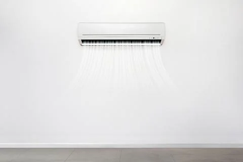 Empty wall mounted white color inverter air conditioner Stock Photos