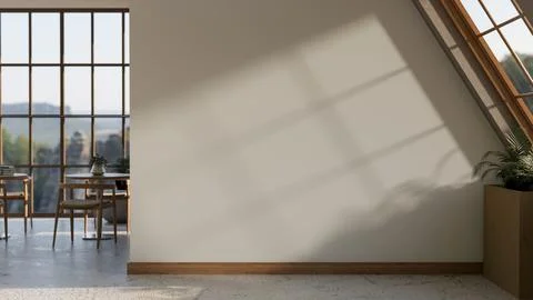 Empty wall with roof window along marble floor corridor to a restaurant or .. Stock Illustration