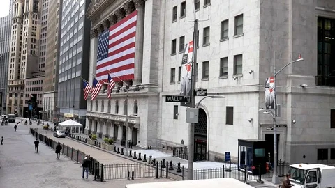 Empty Wall Street Closed NYC Stock Exchange Coronavirus Pandemic Lockdown Stock Footage 128661731