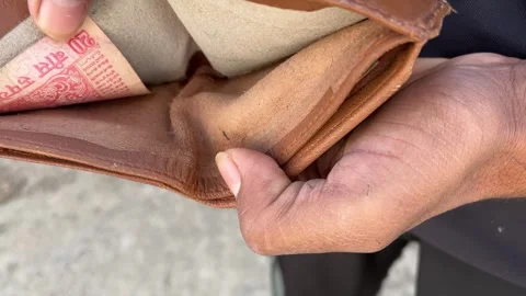 Empty Wallet in Hand Showing No Money Left Stock Footage 319447833