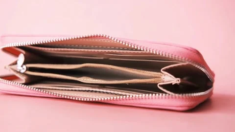Empty wallet purse have no money for bill payment on isolated background, Stock Footage 336450445