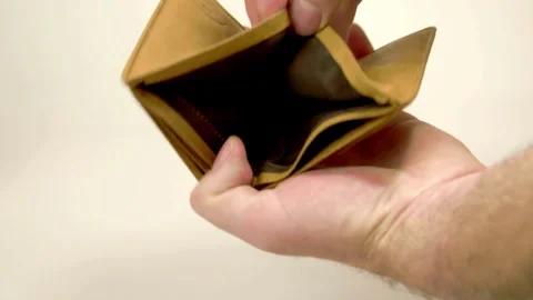 Empty wallet purse have no money for bill payment on isolated background, Stock Footage 336450495