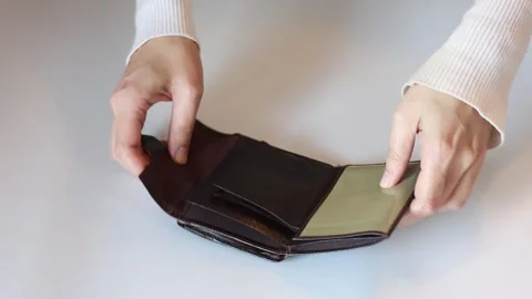 Empty Wallet on White Background  Minimalist Financial Concept Stock Footage 329440717