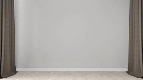 Empty walls with gray curtains and wooden floors.,A mockup for inserting te.. Stock Illustration