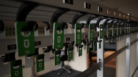 Empty wardrobe, coat reck for public business events Stock-Footage 80996385