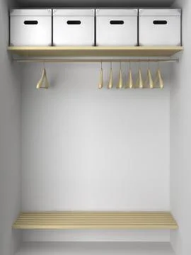 Empty wardrobe with hangers and boxes Stock Illustration