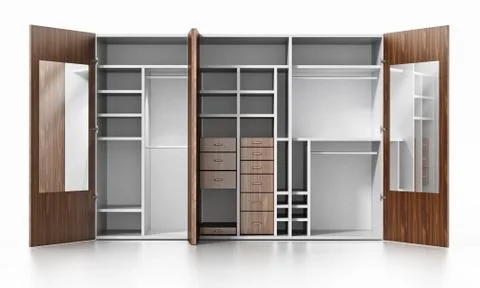 Empty wardrobe isolated on white background. 3D illustration Stock Illustration