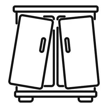 Empty wardrobe with open doors showing clothes rail icon line style Stock Illustration