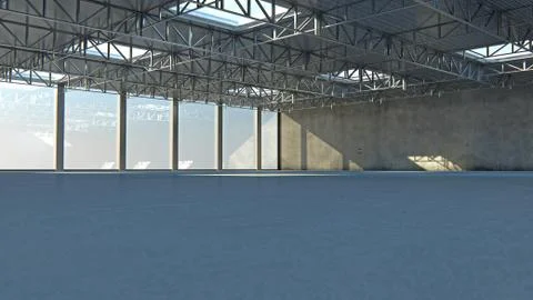 Empty warehouse. 3d illustration stone building with light Stock Illustration