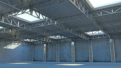 Empty warehouse. 3d illustration stone building with light Stock Illustration