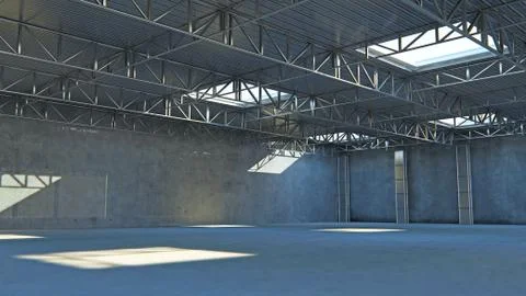 Empty warehouse. 3d illustration stone building with light Stock Illustration