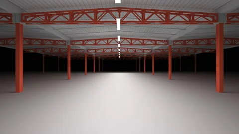 Empty warehouse hall, cell span. Industrial interior of the hall with lighting.  Stock Footage 204016817