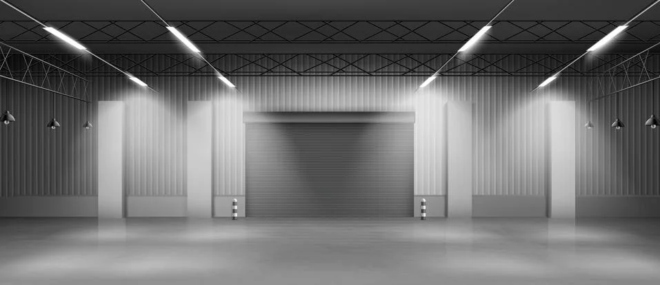 Empty warehouse hangar interior realistic vector Illustrazione stock