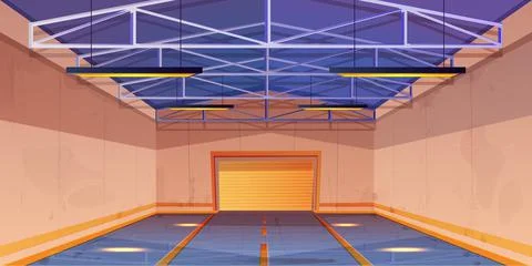Empty warehouse interior with lamps and concrete flooring Stock Illustration