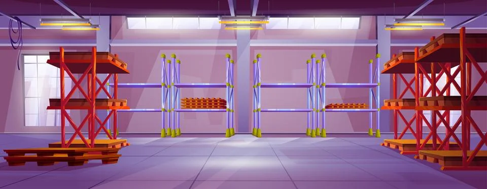 Empty warehouse interior with storage inventory. Stock Illustration